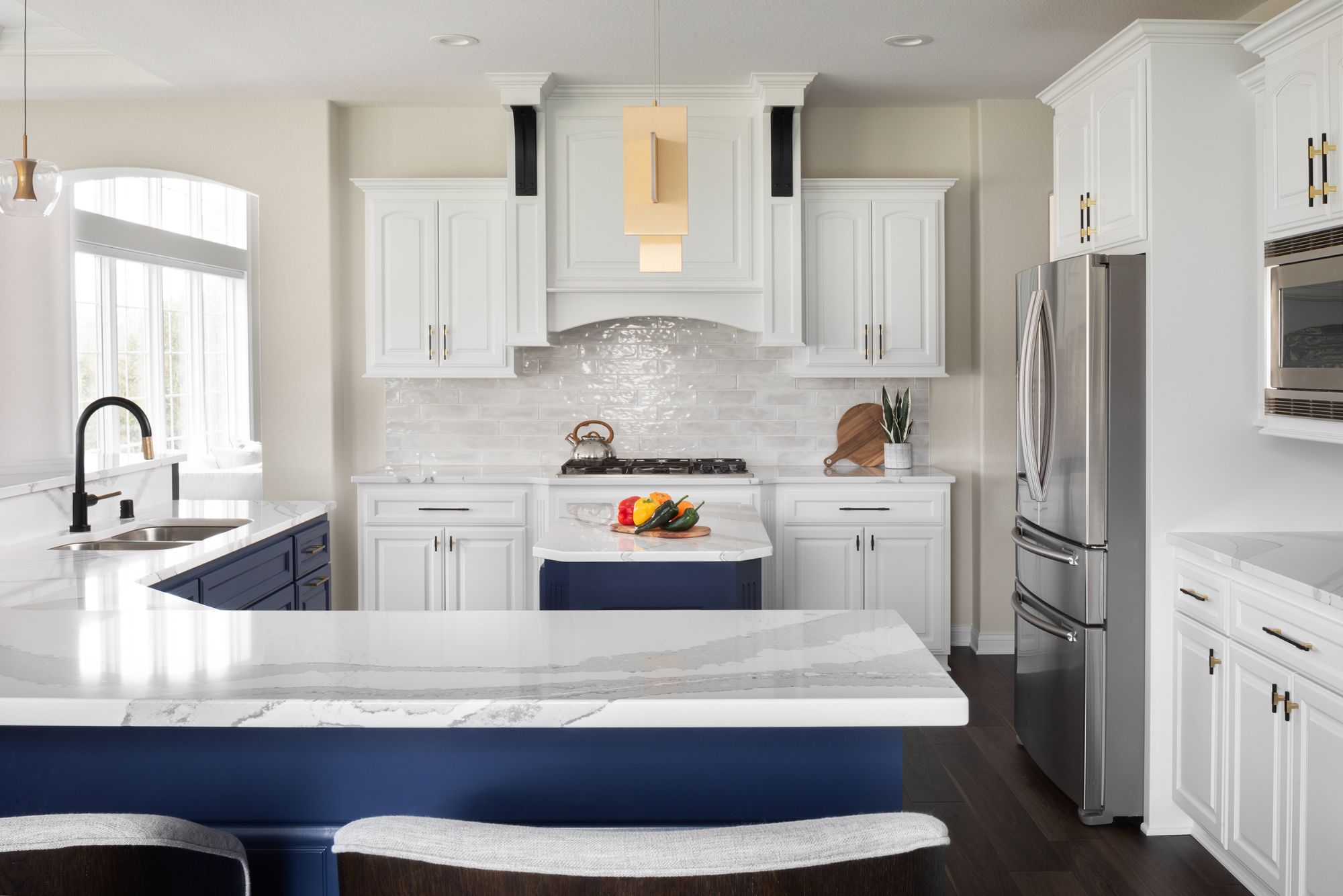 Transitional renovated kitchen in Upper Montclair by interior designer, Valerie Ruddy.
